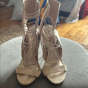 Qupid Cream Strappy Stiletto Heels
